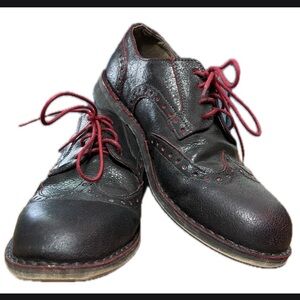 Fly London Black & Red Oxford Wingtip Wedge Lace Up Brogues Euro 43 US 9-9.5